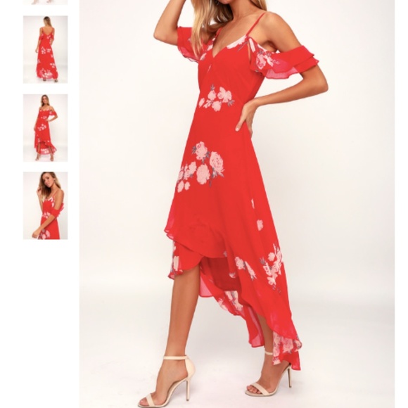Lulus Dresses & Skirts - LOVE IN BLOOM RED FLORAL PRINT, Small